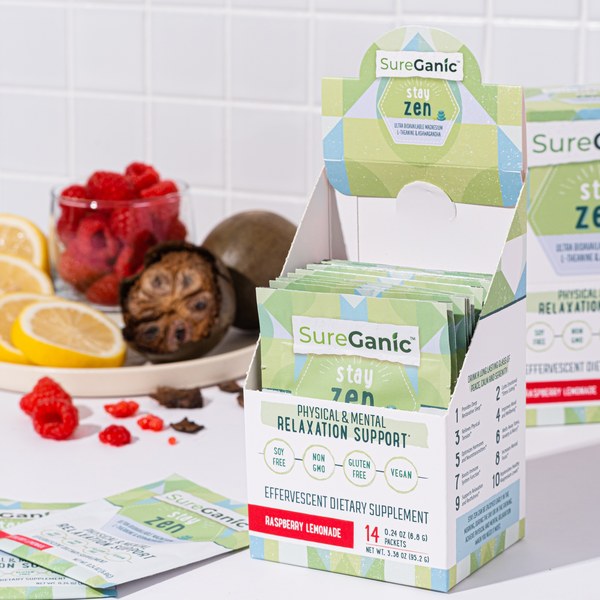 Sureganic Stay Zen box with raspberries and lemon